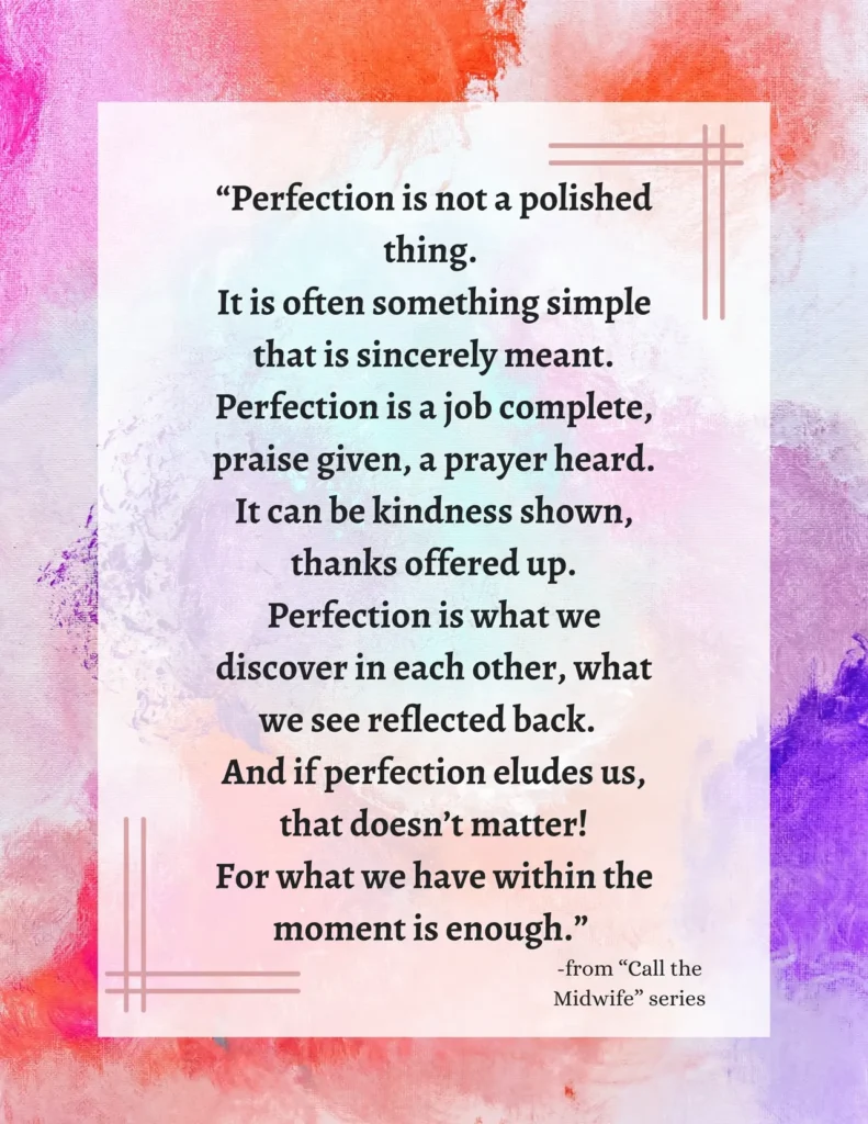 A thoughtful quote about perfection and kindness in elegant typography.