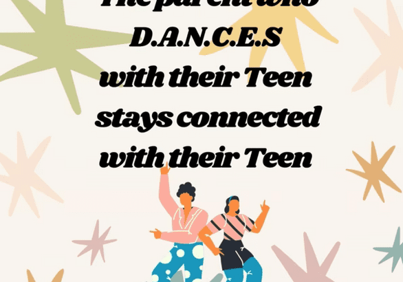 Illustration of a parent and teen dancing together, symbolizing connection.